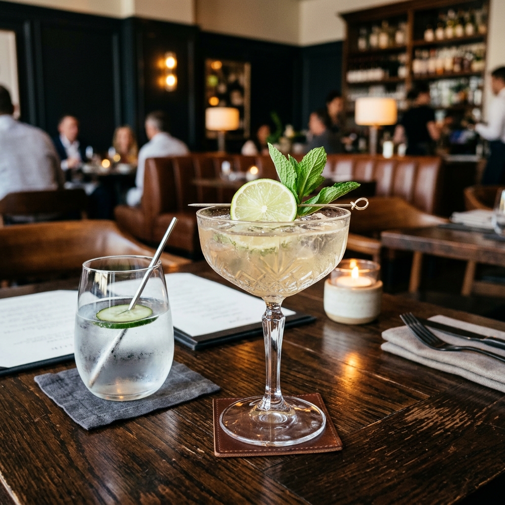 A premium low-sugar mocktail illustrating alcohol safety guidelines while on Ozempic