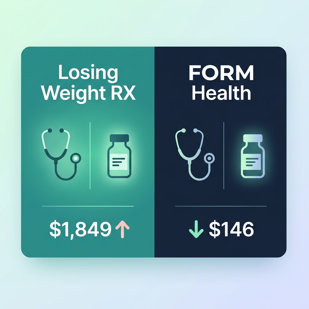 Losing Weight RX vs FORM Health pricing comparison showing $146 vs $1,849 monthly costs